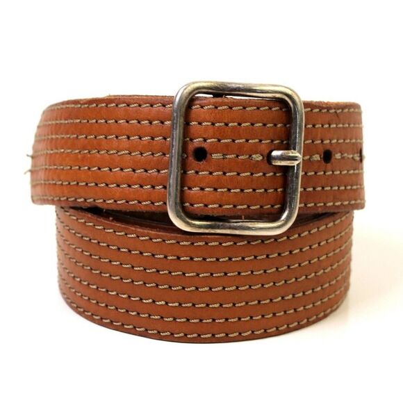 AEO BROWN GENUINE LEATHER 1.5"Wd STITCHED CASUAL WOMEN'S BELT Sz M (F93 - Picture 6 of 11